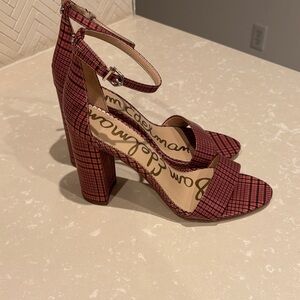 Sam Edelman Red Plaid Block Heels.  Brand New.